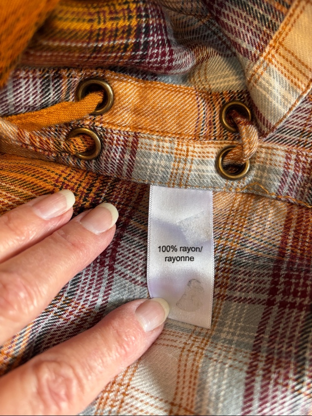Maurices Plaid Button-Up in Mustard, Rust & Cream, size large $12 - Picture 3 of 7